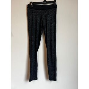 Nike Dri-Fit Women's Athletic Running Leggings Black Grey Dot‎ Print Size S